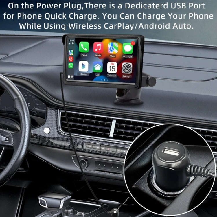7 Inch Bluetooth 5.0 Portable CarPlay Monitor, Specifications: Display + Camera