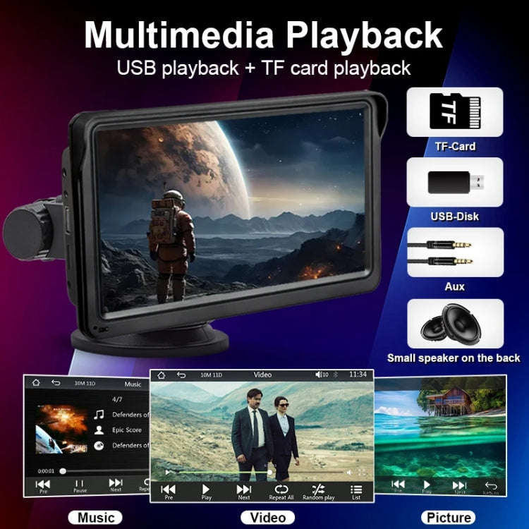 7 Inch Bluetooth 5.0 Portable CarPlay Monitor, Specifications: Display + Camera