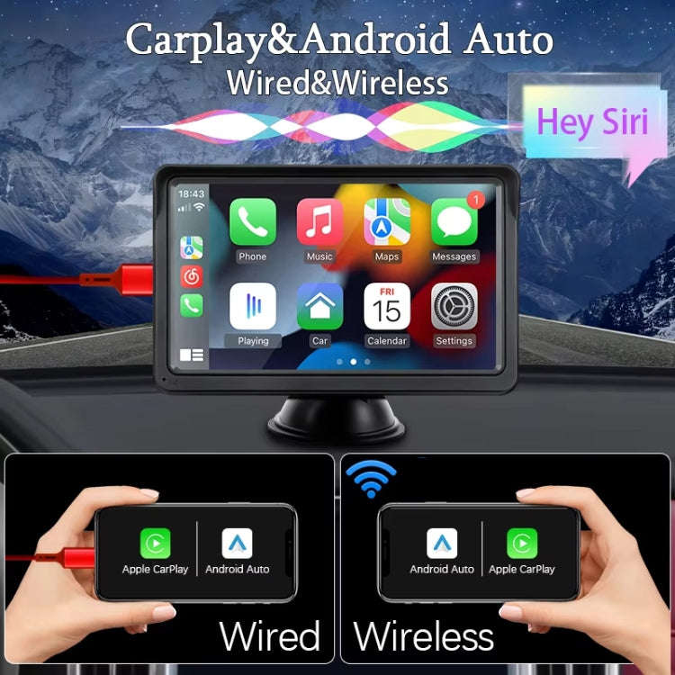 7 Inch Bluetooth 5.0 Portable CarPlay Monitor, Specifications: Display + Camera