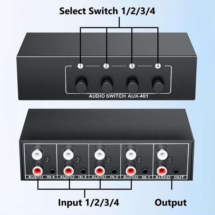 4 In 1 Out  3.5mm + RCA Audio Switcher 4 Channels Audio Converter(Black)