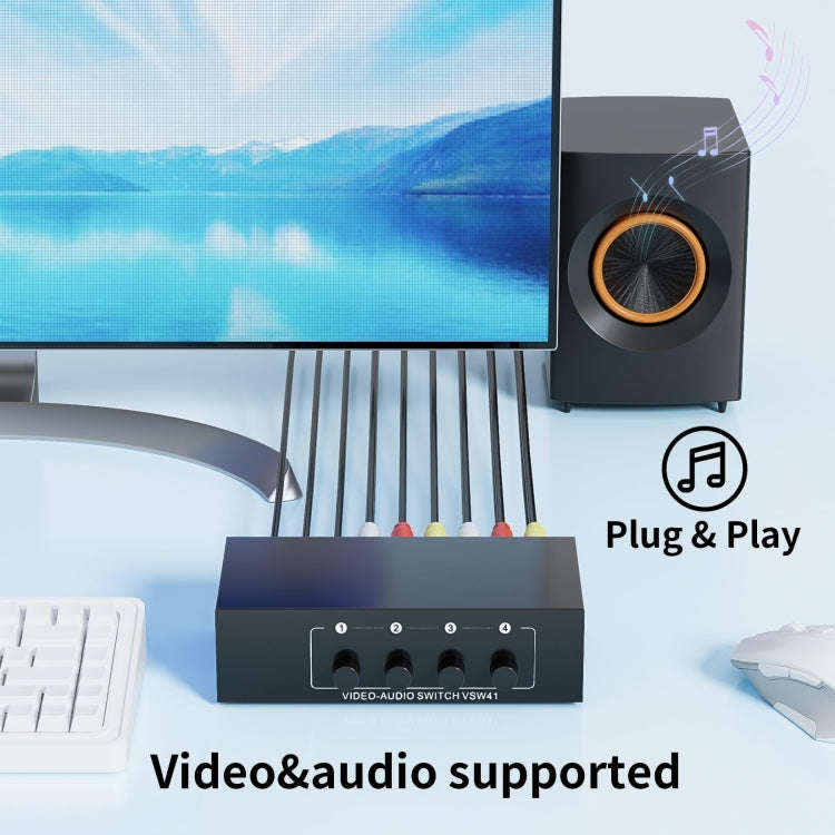 VSW41 AV 4-input 1-output RCA Lotus Interface Audio and Video Switcher
