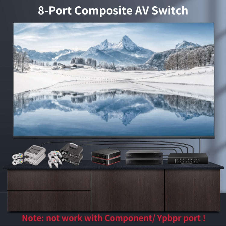 VSW81 AV 8 In 1 Out Audio and Video Switcher RCA Switch Splitter(Black)