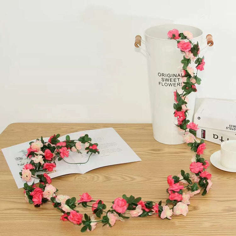 2pcs Simulated Rose Vine Plant Wedding Living Room Christmas Decoration, Color: Light Pink + Dark...