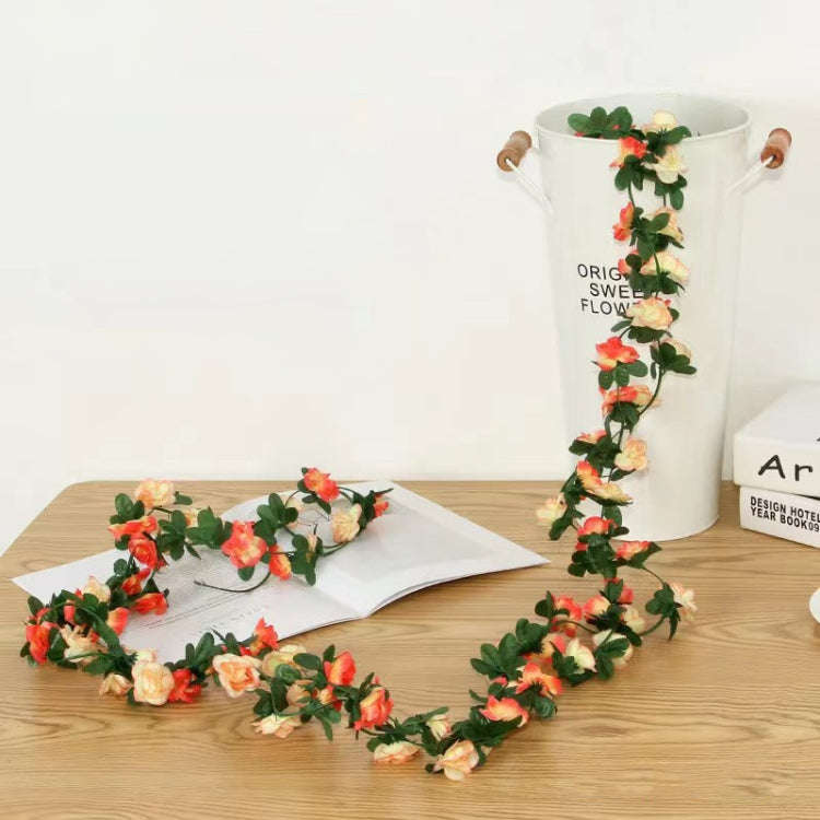 2pcs Simulated Rose Vine Plant Wedding Living Room Christmas Decoration, Color: Champagne + Sunse...