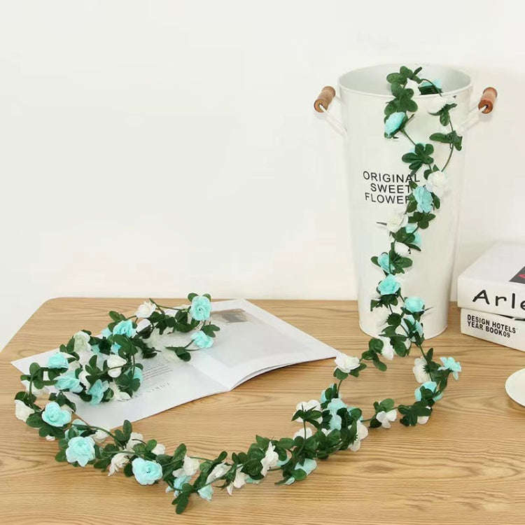 2pcs Simulated Rose Vine Plant Wedding Living Room Christmas Decoration, Color: White + Blue