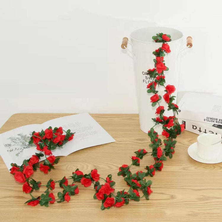 2pcs Simulated Rose Vine Plant Wedding Living Room Christmas Decoration, Color: Bright Red