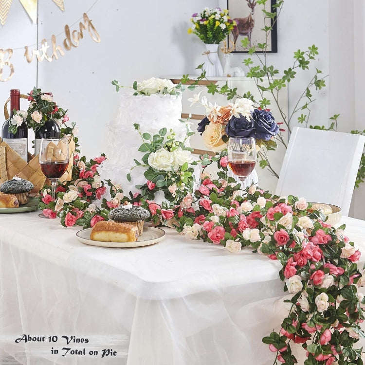 2pcs Simulated Rose Vine Plant Wedding Living Room Christmas Decoration, Color: Champagne + Sunse...