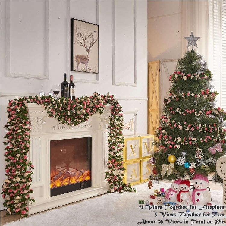 2pcs Simulated Rose Vine Plant Wedding Living Room Christmas Decoration, Color: Light Pink + Dark...
