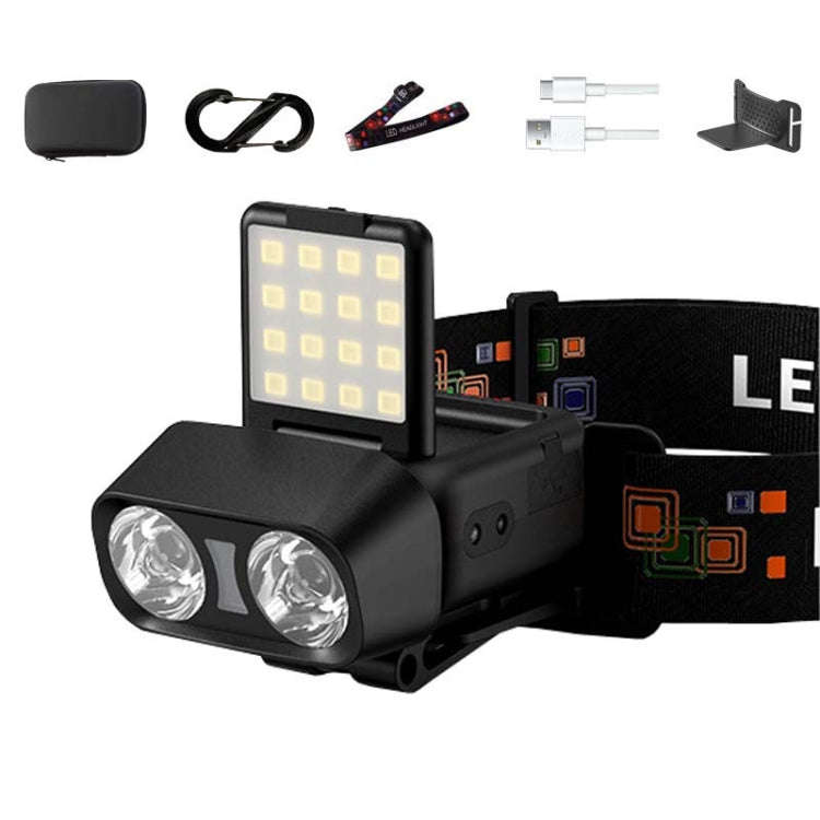 Head-Mounted LED Outdoor Sensor Long Range Fishing Work Headlamp, Style: Black Standard+Storage B...