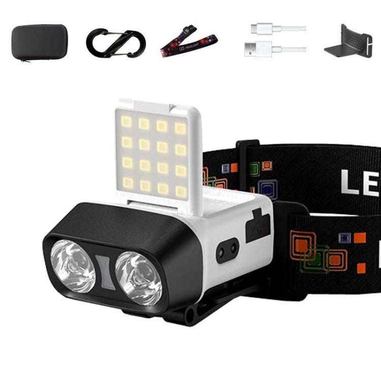 Head-Mounted LED Outdoor Sensor Long Range Fishing Work Headlamp, Style: White Standard+Storage B...