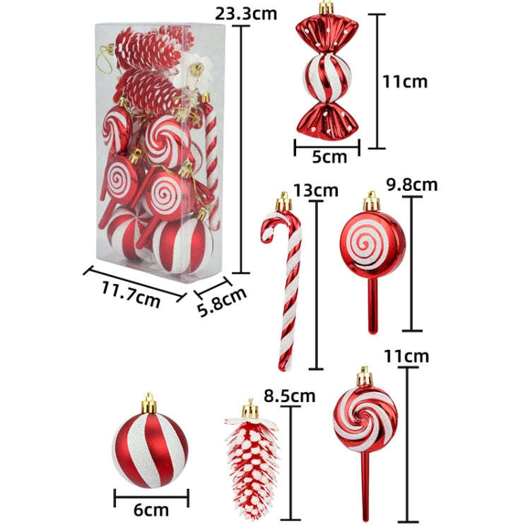 15pcs /Set Christmas Tree Ornaments Lollipops Swirls Painted Candies(Red)