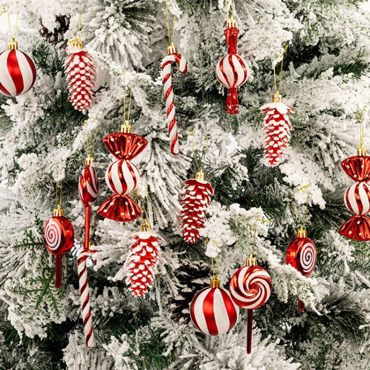 15pcs /Set Christmas Tree Ornaments Lollipops Swirls Painted Candies(Gold)