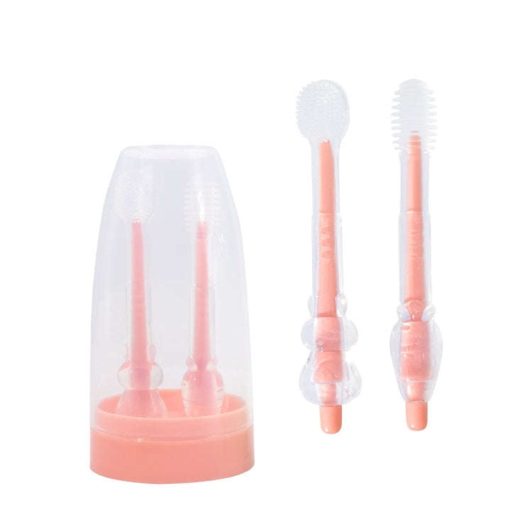 Food-grade Silicone Baby Milk Toothbrush + Tongue Brush Children Oral Cleaning Brush, Color: Pink