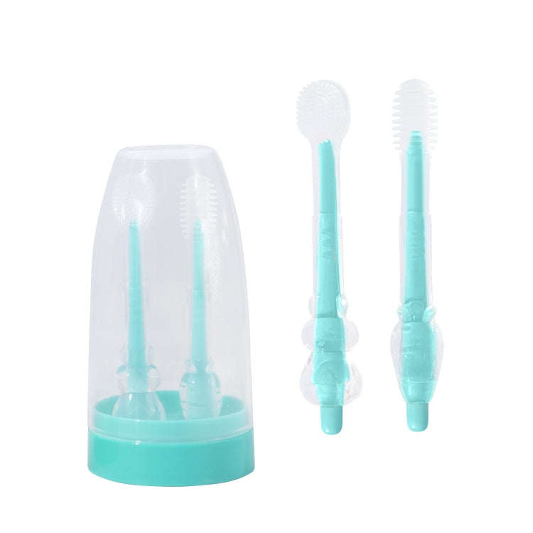 Food-grade Silicone Baby Milk Toothbrush + Tongue Brush Children Oral Cleaning Brush, Color: Blue