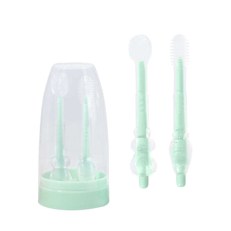 Food-grade Silicone Baby Milk Toothbrush + Tongue Brush Children Oral Cleaning Brush, Color: Green