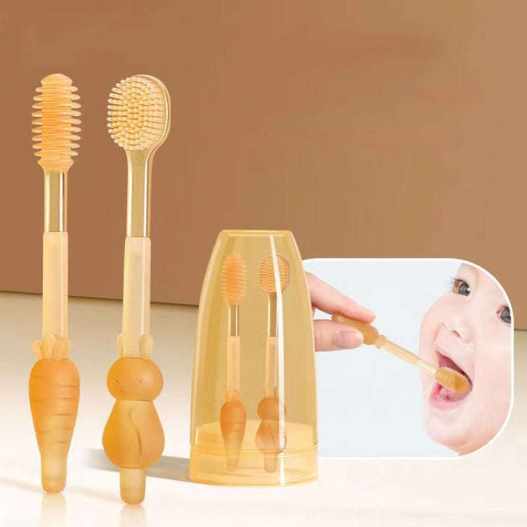 Food-grade Silicone Baby Milk Toothbrush + Tongue Brush Children Oral Cleaning Brush, Color: Pink