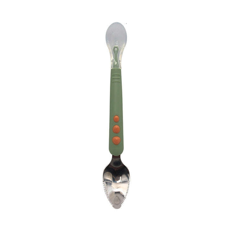 Multi-function Double-head Baby Food Spoon Baby Tableware Fruit Scraper Spoon(Green)