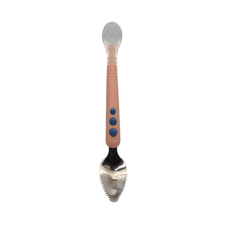 Multi-function Double-head Baby Food Spoon Baby Tableware Fruit Scraper Spoon(Lotus-color)