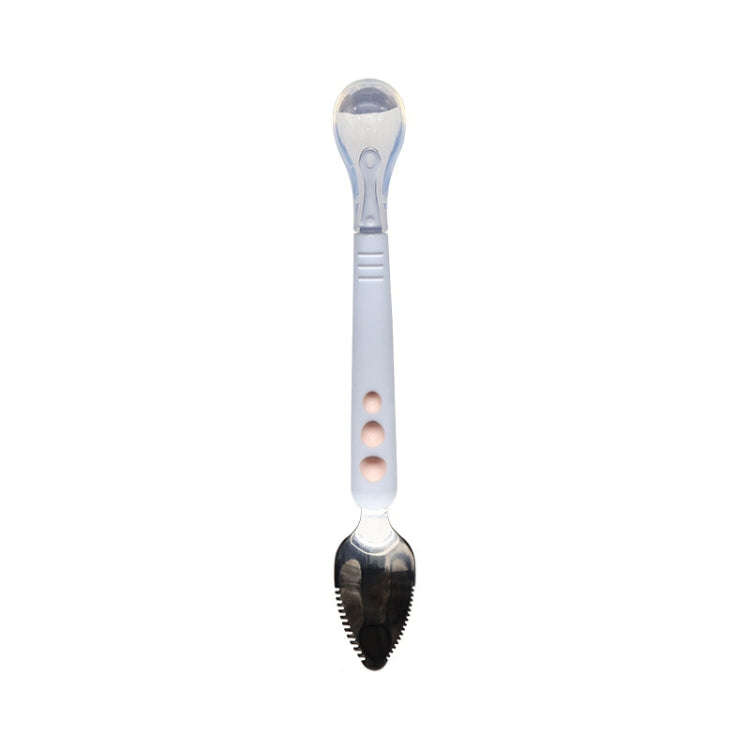 Multi-function Double-head Baby Food Spoon Baby Tableware Fruit Scraper Spoon(Blue)