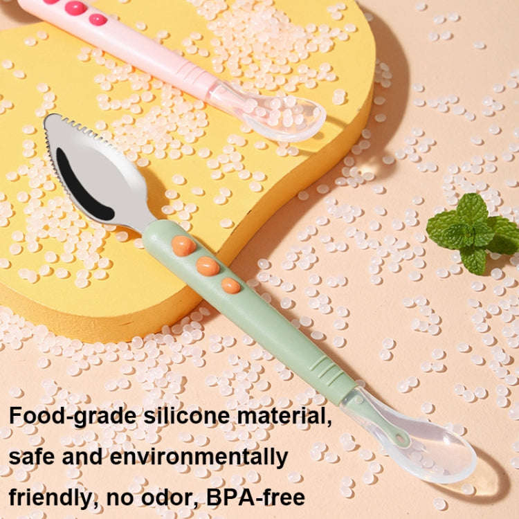 Multi-function Double-head Baby Food Spoon Baby Tableware Fruit Scraper Spoon(Pink)