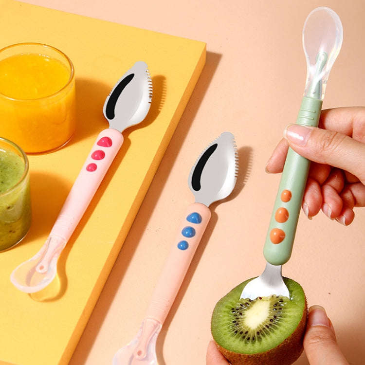 Multi-function Double-head Baby Food Spoon Baby Tableware Fruit Scraper Spoon(Pink)