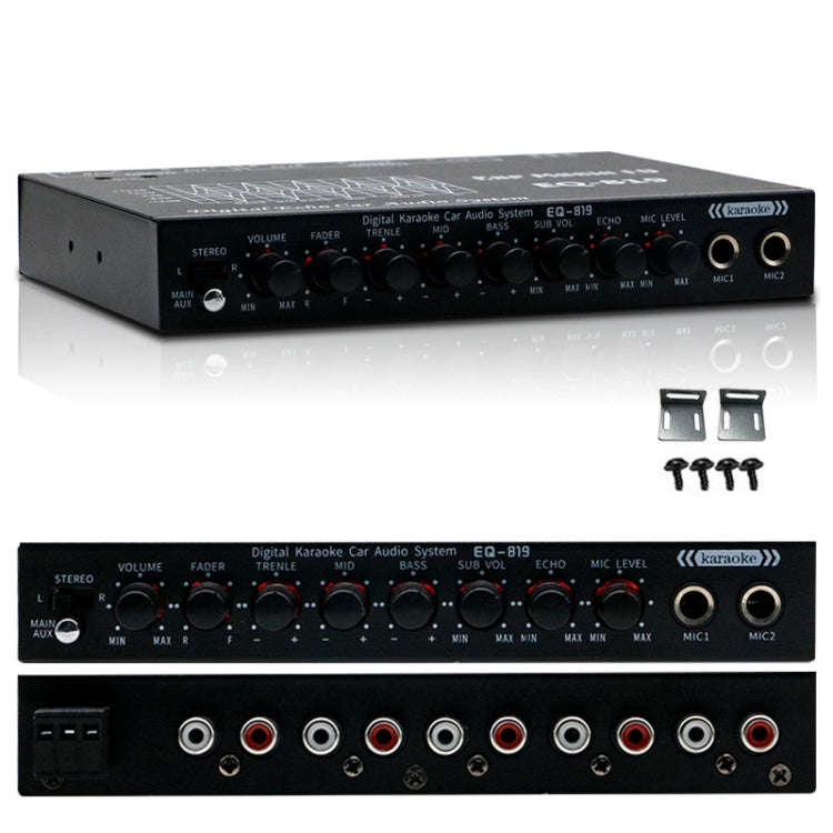 EQ-819 Car Audio Equalizer EQ Tuning Crossover Amplifier Supports Dual Microphone Input Reverbera...