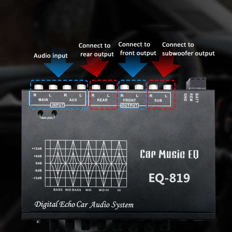 EQ-819 Car Audio Equalizer EQ Tuning Crossover Amplifier Supports Dual Microphone Input Reverbera...