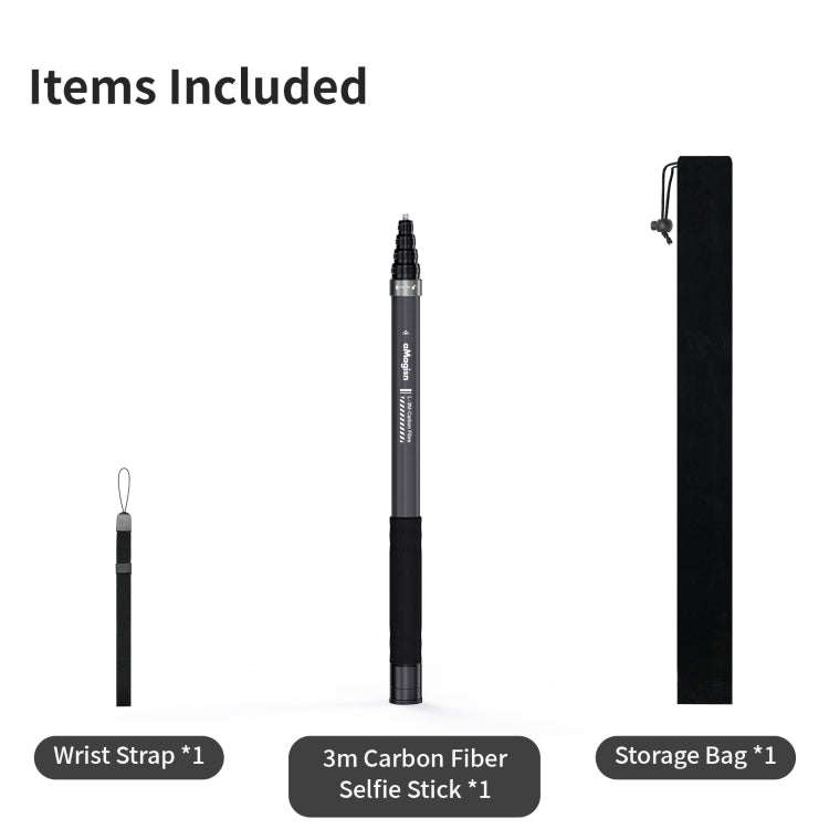 aMagisn 3m Carbon Fiber Invisible Selfie Stick Extension Rod For Action Camera