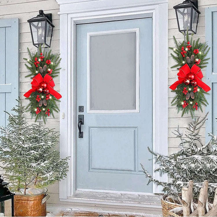 Christmas Wreath Rattan Door Pendant Decoration, Style: K1-23 Four Spruce Warm Light 45cm