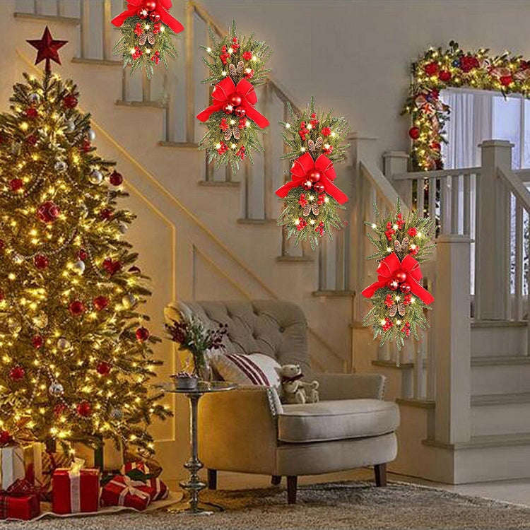 Christmas Wreath Rattan Door Pendant Decoration, Style: K1-23 Four Spruce Warm Light 45cm