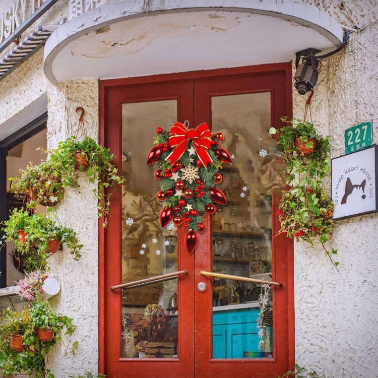 Christmas Wreath Rattan Door Pendant Decoration, Style: K1-4 Wine Red Snowflake 50cm