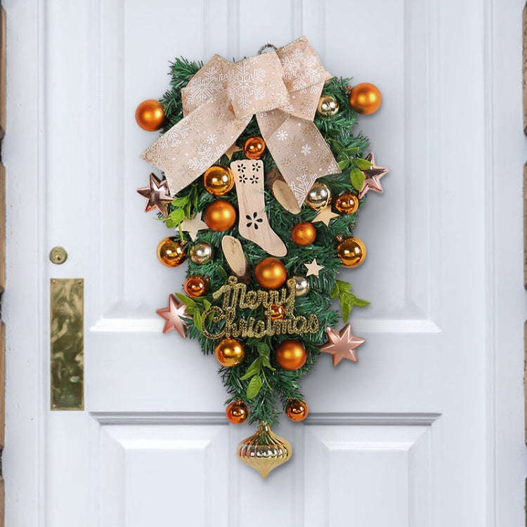 Christmas Wreath Rattan Door Pendant Decoration, Style: V3-29 Yellow Ball 52cm