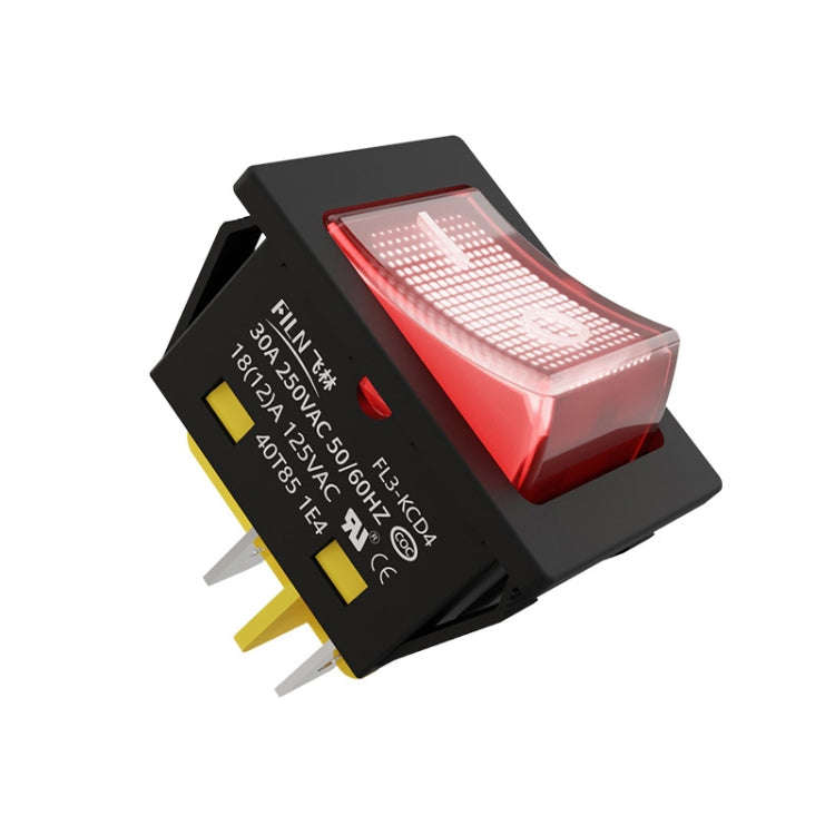 FILN 220V 30A Split Dustproof Boat-type Switch With Light, Specifications: No Waterproof 4 Pin 2 ...