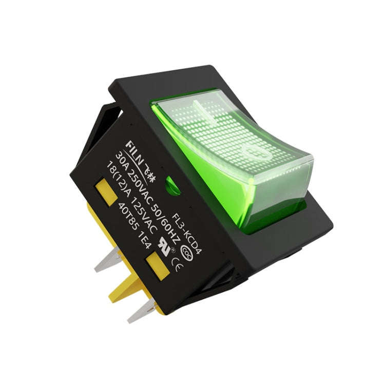 FILN 220V 30A Split Dustproof Boat-type Switch With Light, Specifications: No Waterproof 4 Pin 2 ...