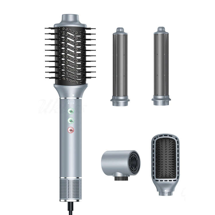 5 in 1 Hot Air Comb Automatic Curling Negative Ion Hair Dryer, Color: Gray EU Plug