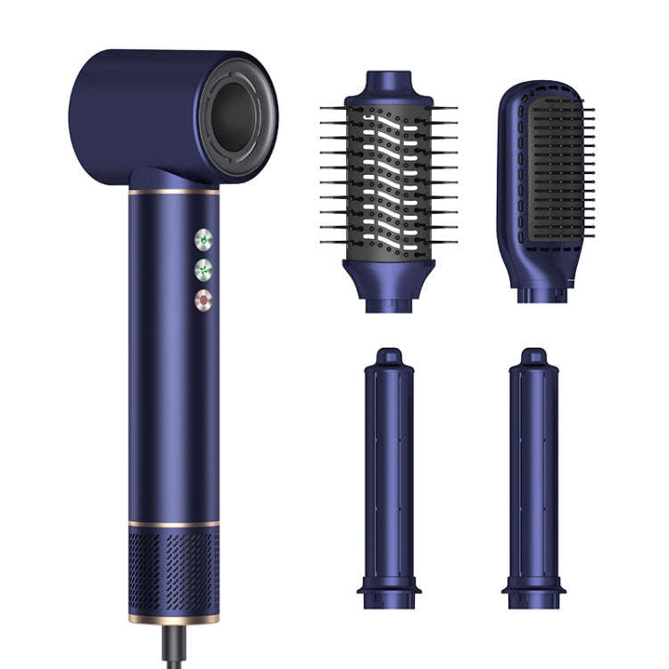 5 in 1 Hot Air Comb Automatic Curling Negative Ion Hair Dryer, Color: Blue Gold US Plug