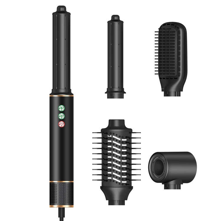5 in 1 Hot Air Comb Automatic Curling Negative Ion Hair Dryer, Color: Black Gold UK Plug