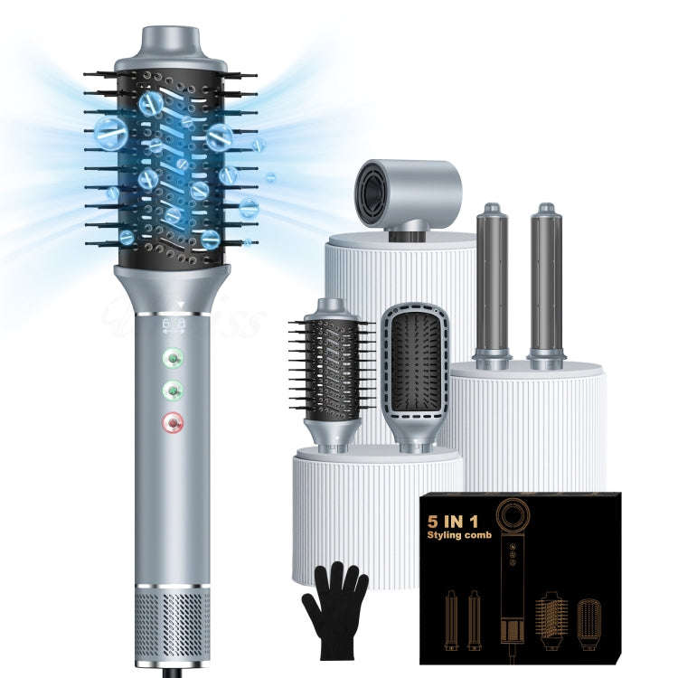 5 in 1 Hot Air Comb Automatic Curling Negative Ion Hair Dryer, Color: Black Gold UK Plug