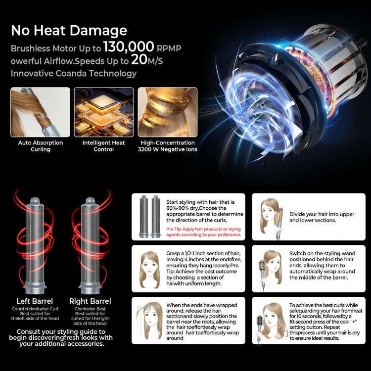 5 in 1 Hot Air Comb Automatic Curling Negative Ion Hair Dryer, Color: Black Gold UK Plug