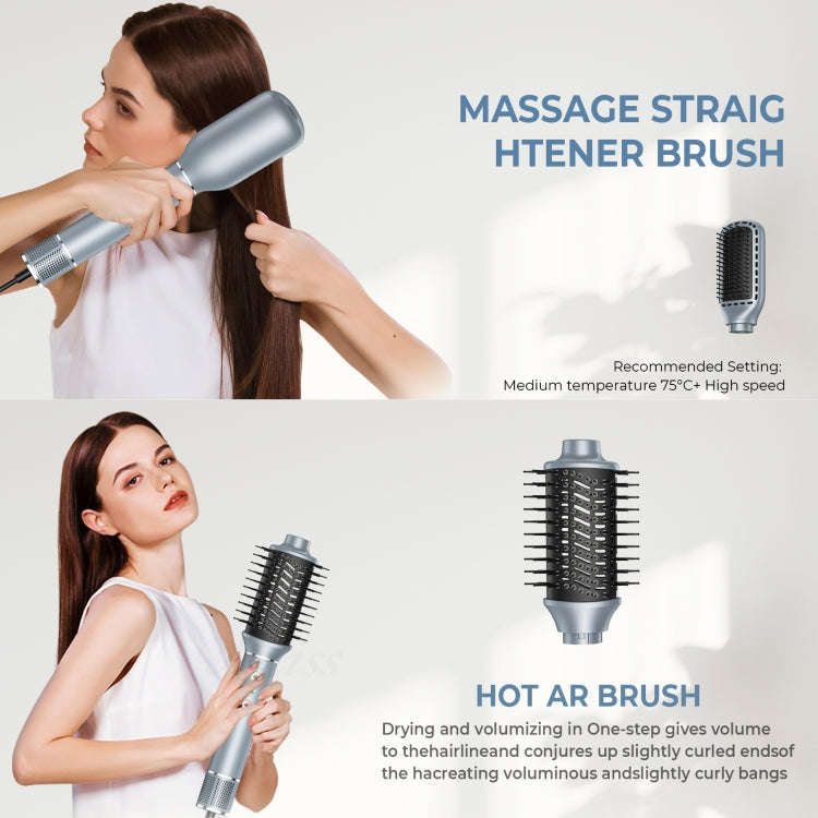 5 in 1 Hot Air Comb Automatic Curling Negative Ion Hair Dryer, Color: Gray EU Plug