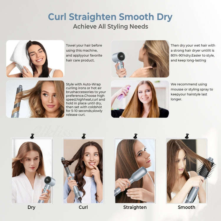 5 in 1 Hot Air Comb Automatic Curling Negative Ion Hair Dryer, Color: Black Gold UK Plug