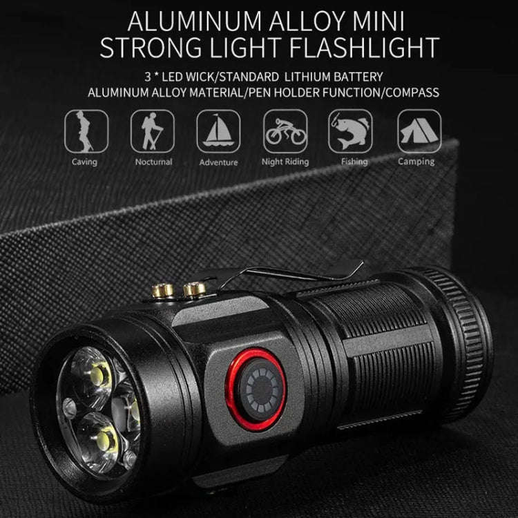 E-SMARTER W5182 Pen Fork 3 Holes Mini Flashlight Portable Pen Clip Camping Adventure Compass Spor...