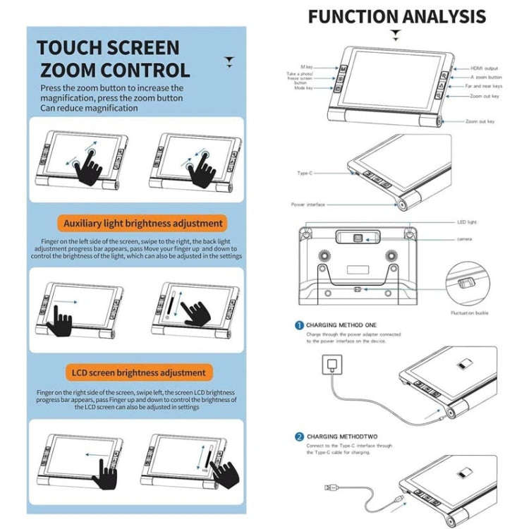 8inch Auto Focus Near And Far HD Electronic Vision Aid Magnifier(White)