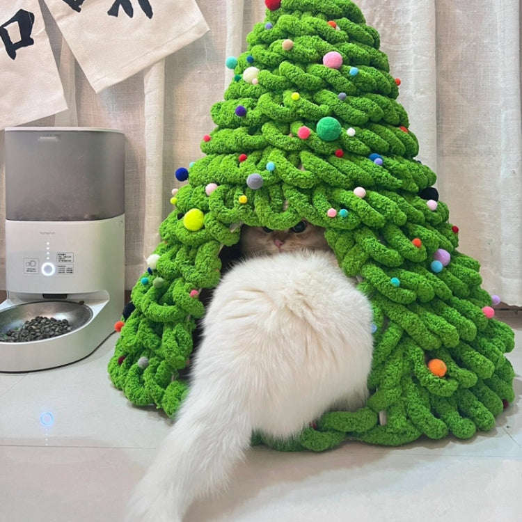 Christmas Tree Cat Nest Handmade DIY Yarn Material Kit Woolen Winter Warm Dog Kennel(Green)
