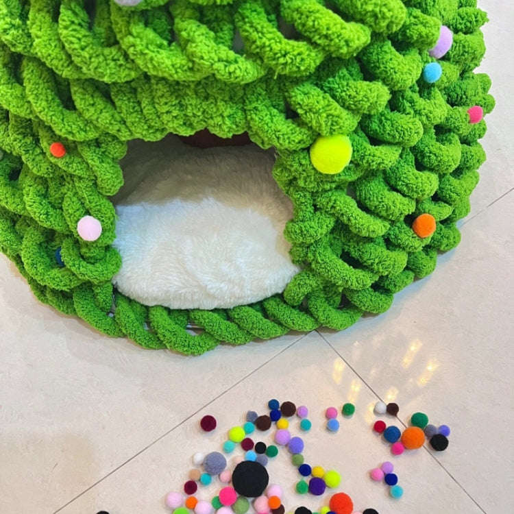 Christmas Tree Cat Nest Handmade DIY Yarn Material Kit Woolen Winter Warm Dog Kennel(Green)