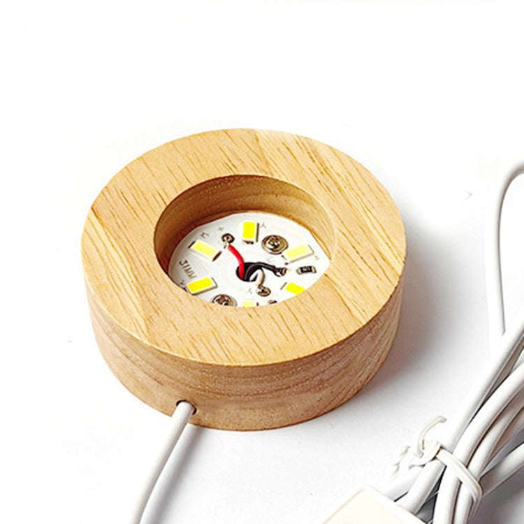 LED Light Solid Wood Luminous Base for Resin Art Acrylic Glass Lights Round 6x2cm(Three-color Light)