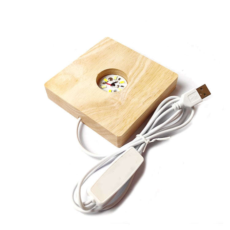 LED Light Solid Wood Luminous Base for Resin Art Acrylic Glass Lights Square 8x2cm(Three-color Li...