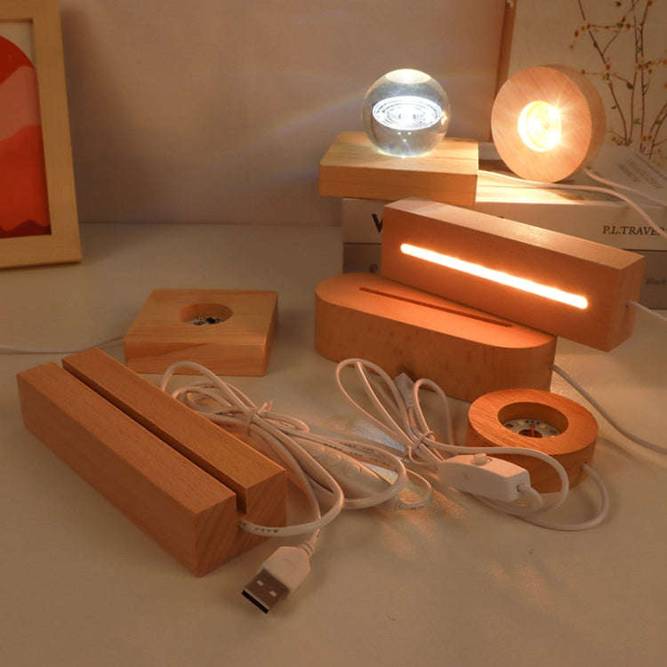 LED Light Solid Wood Luminous Base for Resin Art Acrylic Glass Lights Round 6x2cm(Three-color Light)