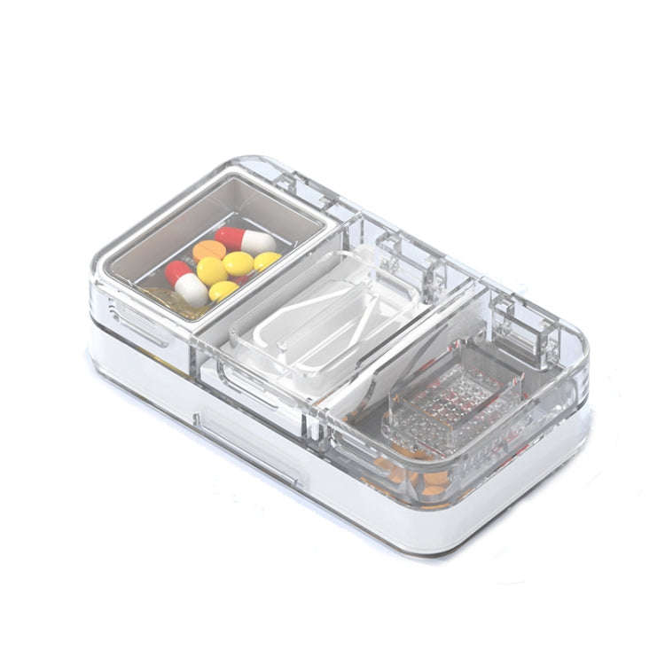3 In 1 Double-layer Cutting and Grinding Medicine Box Travel Pill Organizer Case(White)