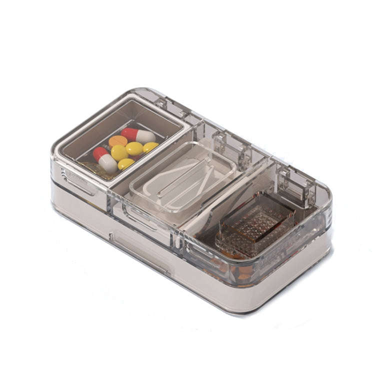 3 In 1 Double-layer Cutting and Grinding Medicine Box Travel Pill Organizer Case(Black)